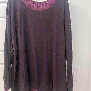Lands' End Burgundy and Pink Knit Sweater